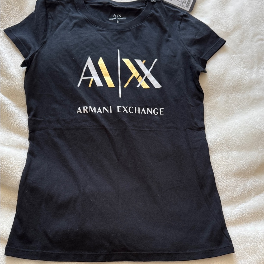 Armani Exchange Black and Gold Women's Tee
